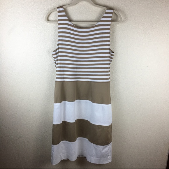 Spense Mixed Media Striped Beige Cream Knee Length Sleeveless Dress Size 12 - Picture 4 of 12